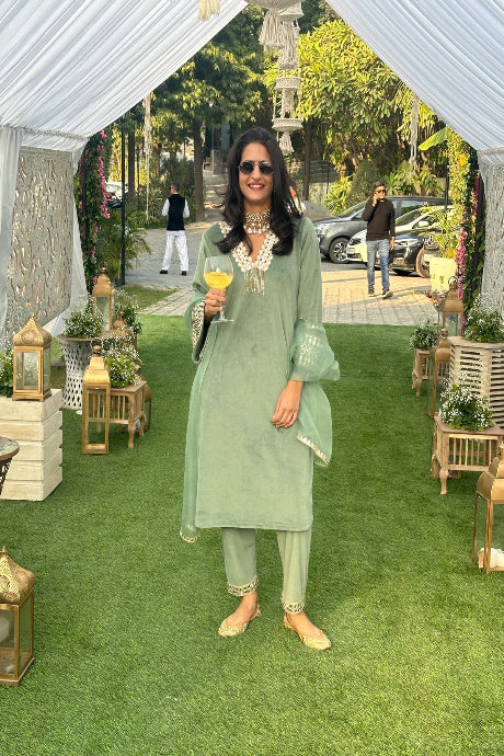 Embroidery Work Mirror green Salwar Kameez Design
