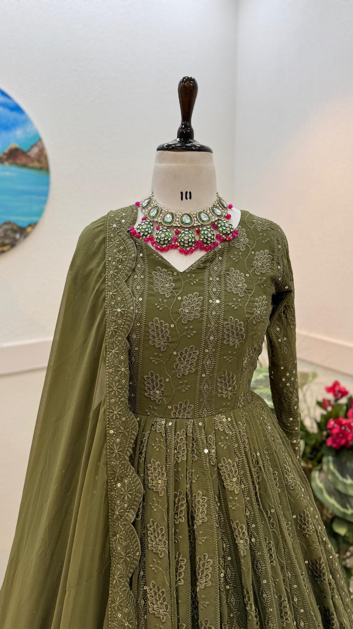 Stylish Soft Heavy Silk color Anarkali Flared Gown for ladies