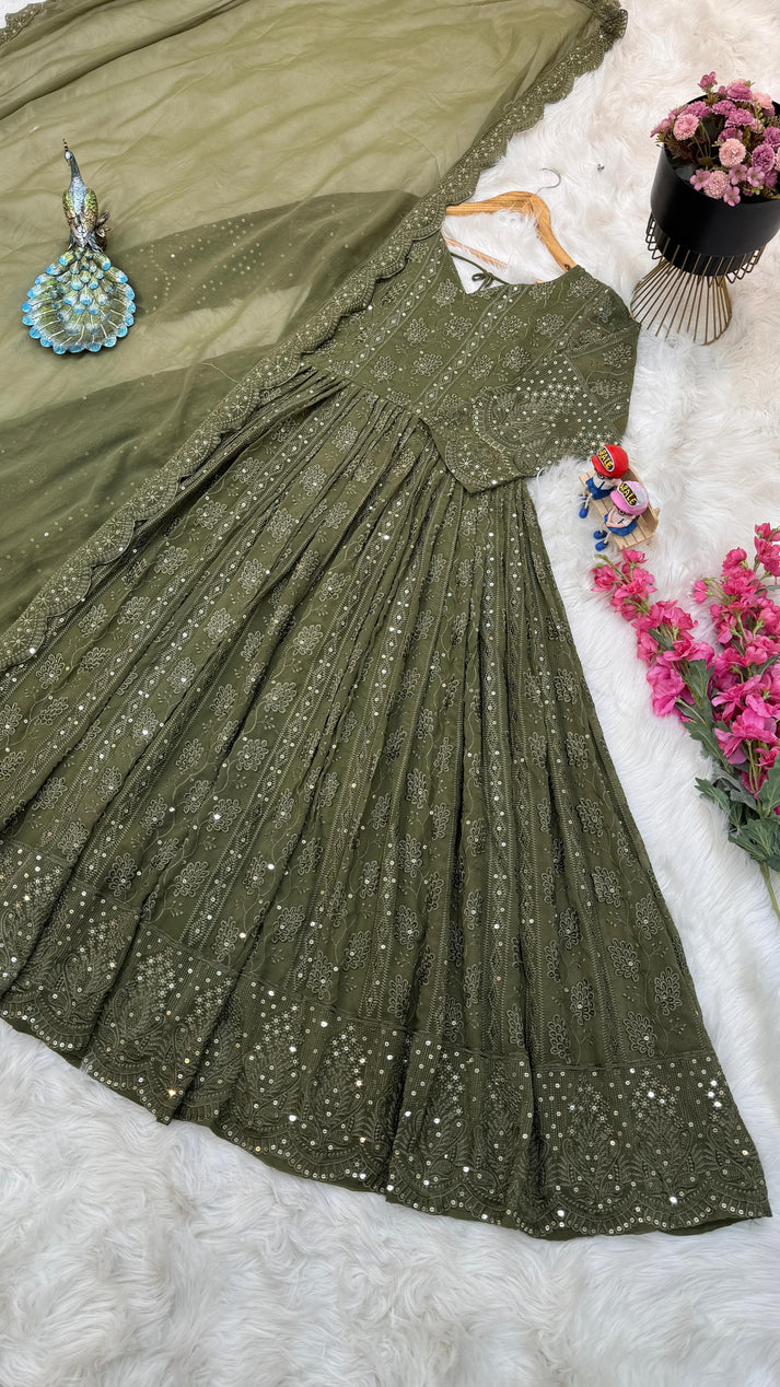 Stylish Soft Heavy Silk color Anarkali Flared Gown for ladies