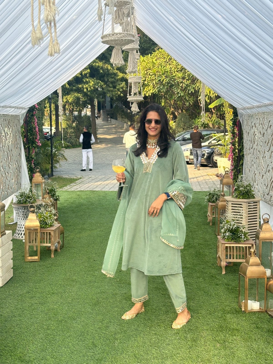 Embroidery Work Mirror green Salwar Kameez Design