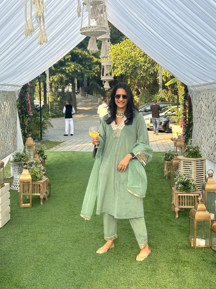 Embroidery Work Mirror green Salwar Kameez Design