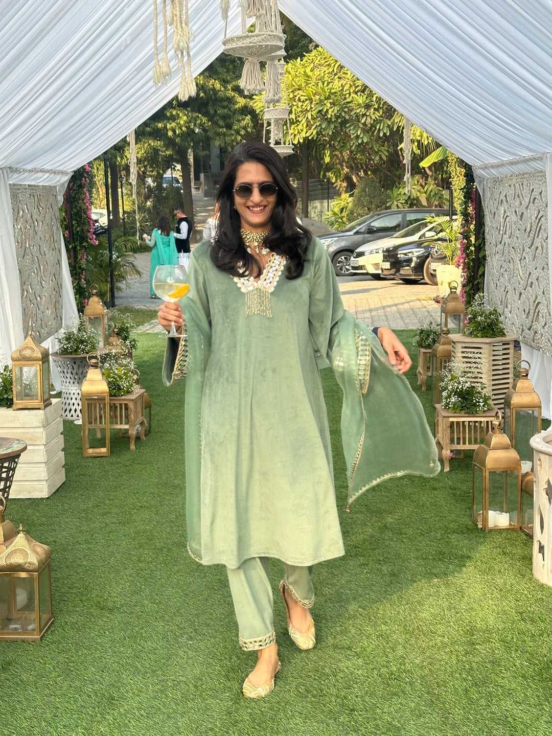Embroidery Work Mirror green Salwar Kameez Design