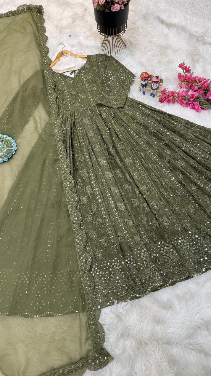 Stylish Soft Heavy Silk color Anarkali Flared Gown for ladies
