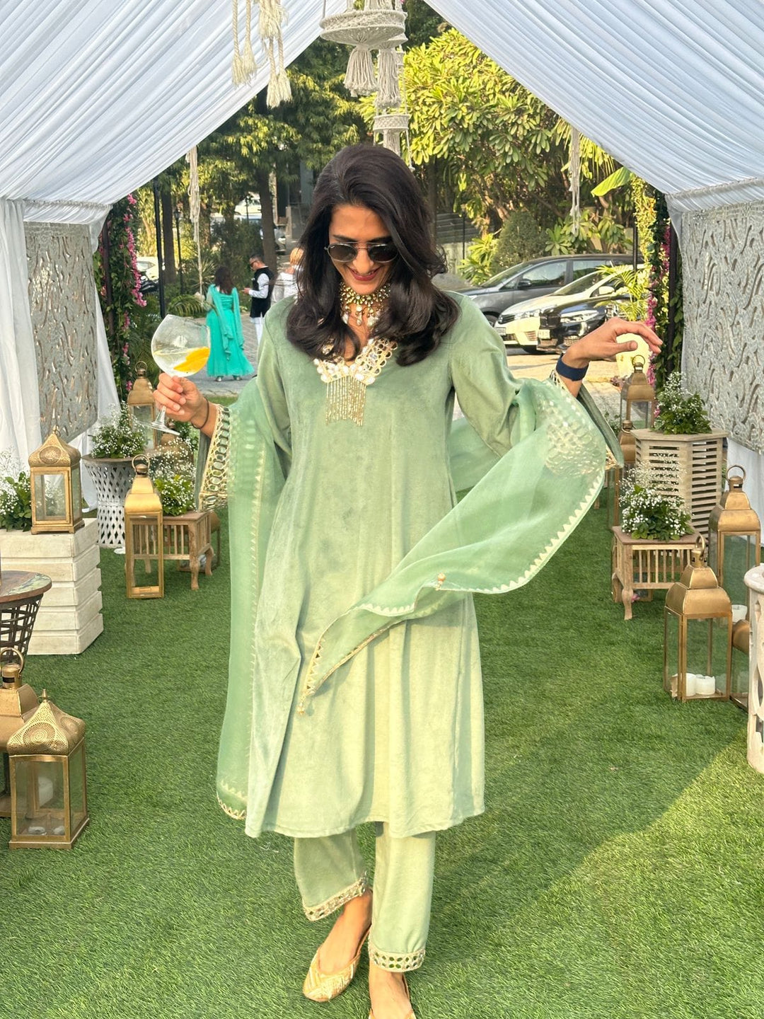 Embroidery Work Mirror green Salwar Kameez Design