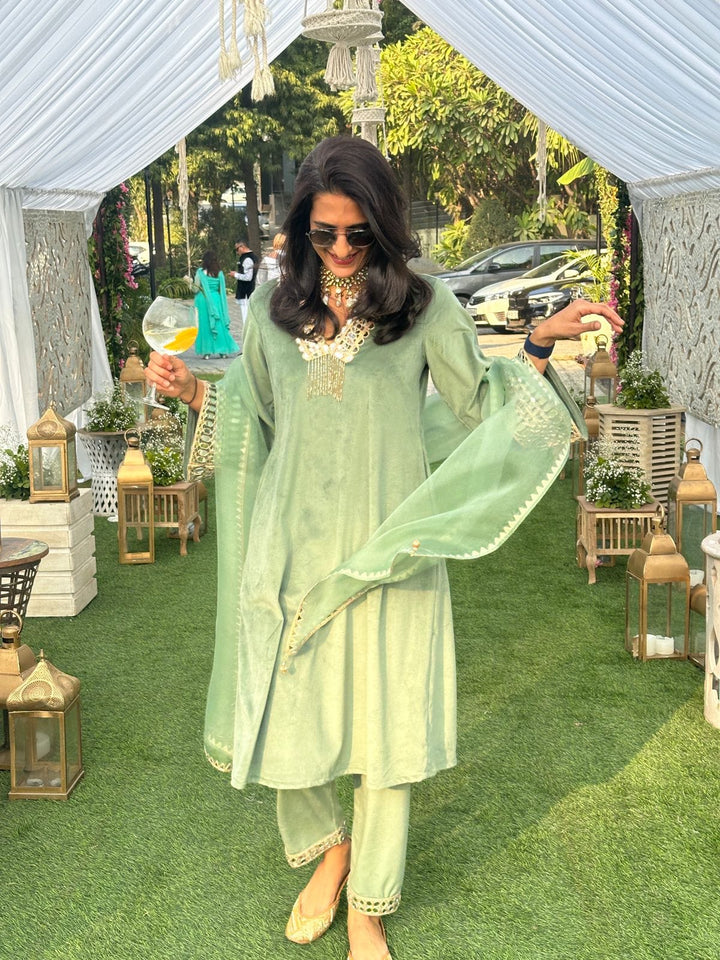 Embroidery Work Mirror green Salwar Kameez Design