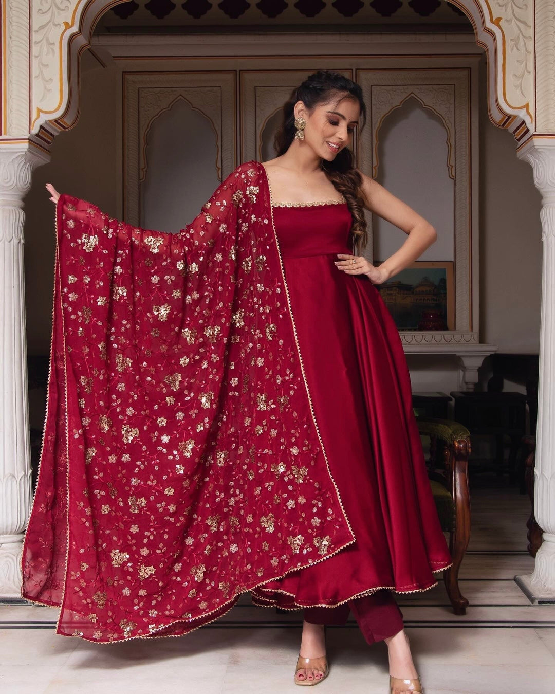 Rayon cotton Silk Designer Embroidery Work Gown for girls