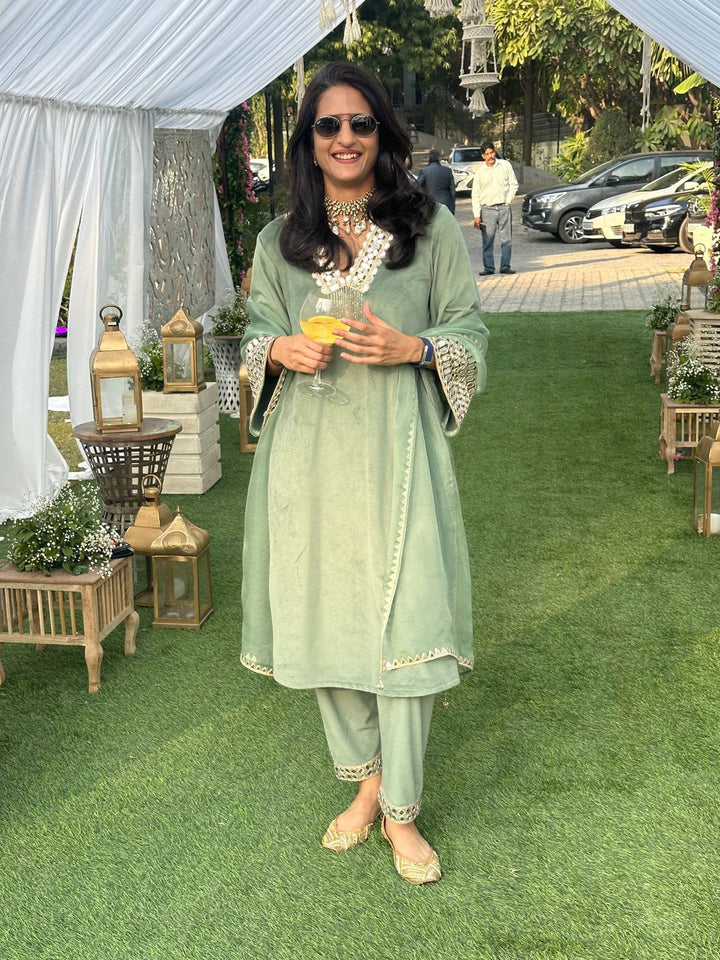 Embroidery Work Mirror green Salwar Kameez Design
