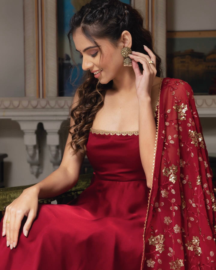 Rayon cotton Silk Designer Embroidery Work Gown for girls