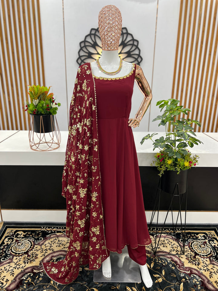 Rayon cotton Silk Designer Embroidery Work Gown for girls