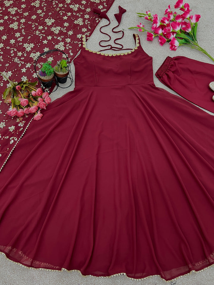 Rayon cotton Silk Designer Embroidery Work Gown for girls