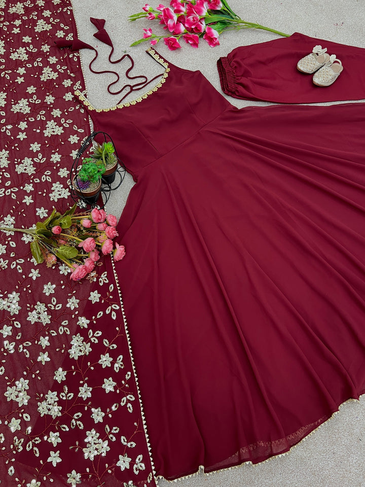 Rayon cotton Silk Designer Embroidery Work Gown for girls