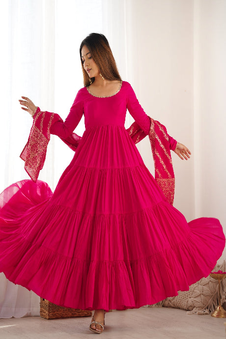 Designer pink Color Anarkali Flared Hand Work Gown
