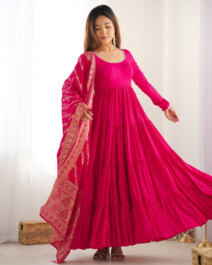Designer pink Color Anarkali Flared Hand Work Gown