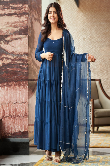 Silk Printed and Hand Work Latest Designer Heavy work Gown for girls