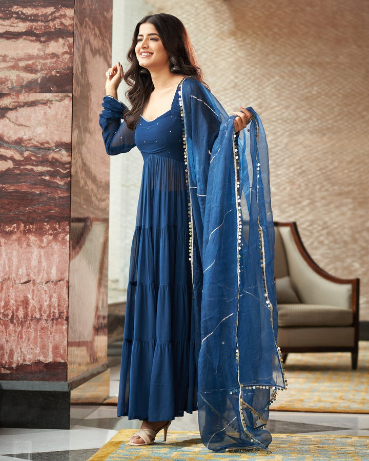 Silk Printed and Hand Work Latest Designer Heavy work Gown for girls