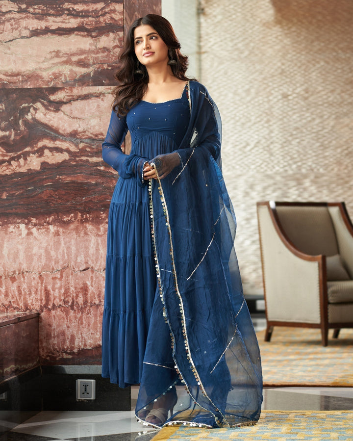 Silk Printed and Hand Work Latest Designer Heavy work Gown for girls