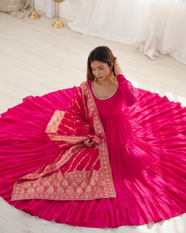 Designer pink Color Anarkali Flared Hand Work Gown
