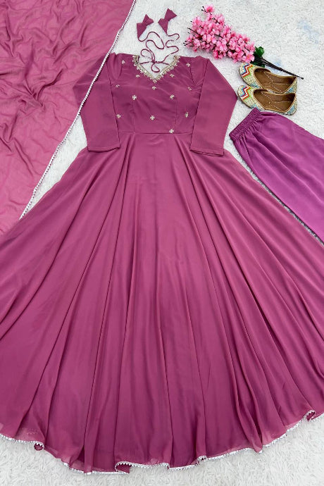 Pure Georgette Embrodiery Hand Work Designer Butterfly Gown for girls
