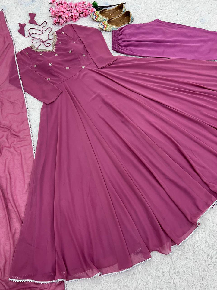 Pure Georgette Embrodiery Hand Work Designer Butterfly Gown for girls