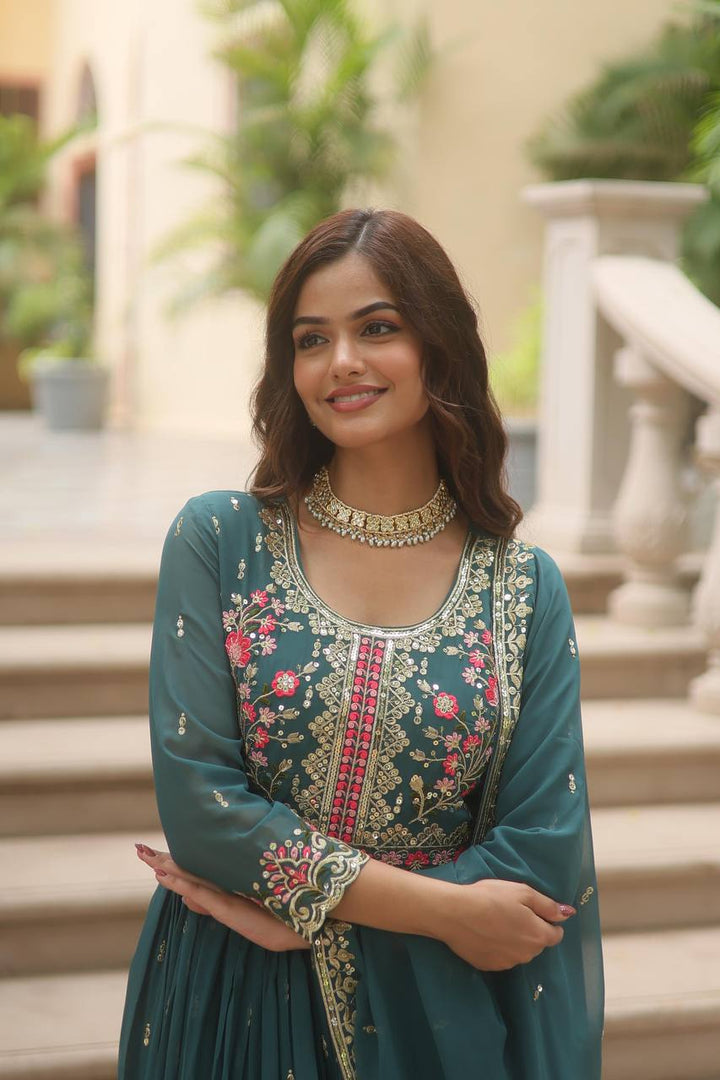 Pure Georgette Embroidery Latest Designer Chiken Work Gown for women