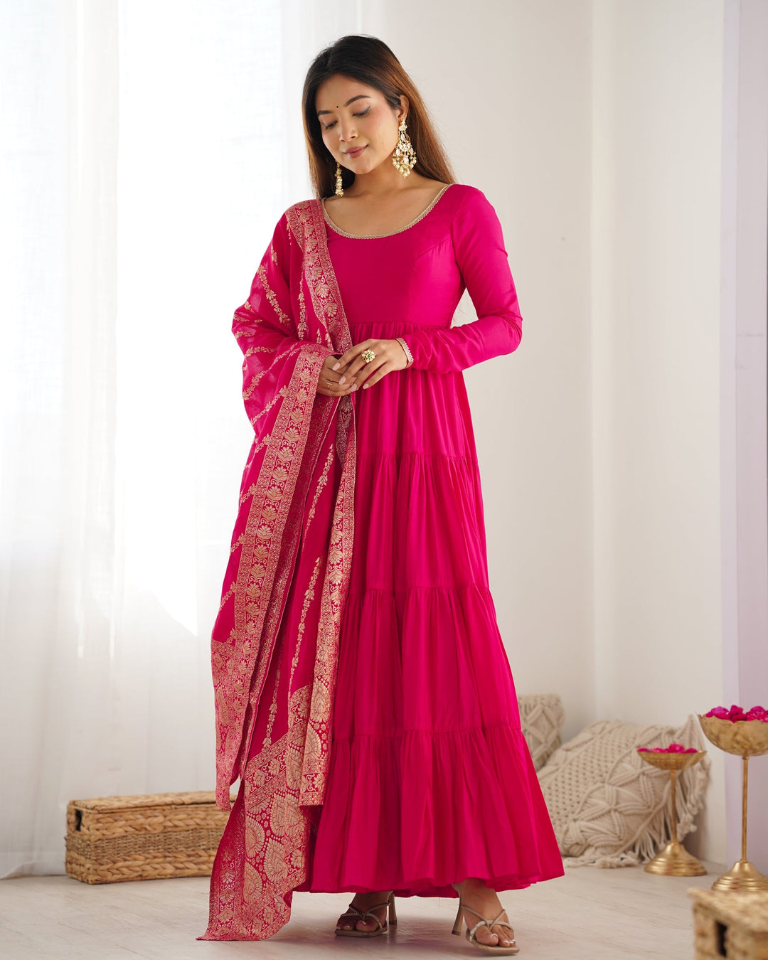 Designer pink Color Anarkali Flared Hand Work Gown