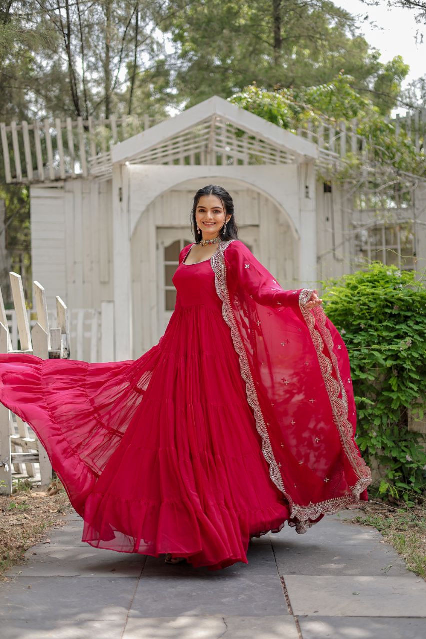Pure Designer Attractive Gorgette Gown for girls