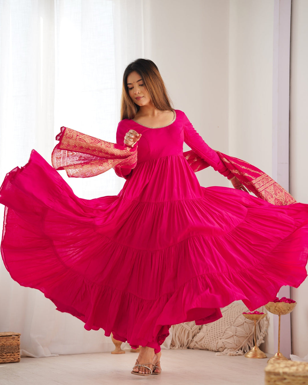 Designer pink Color Anarkali Flared Hand Work Gown