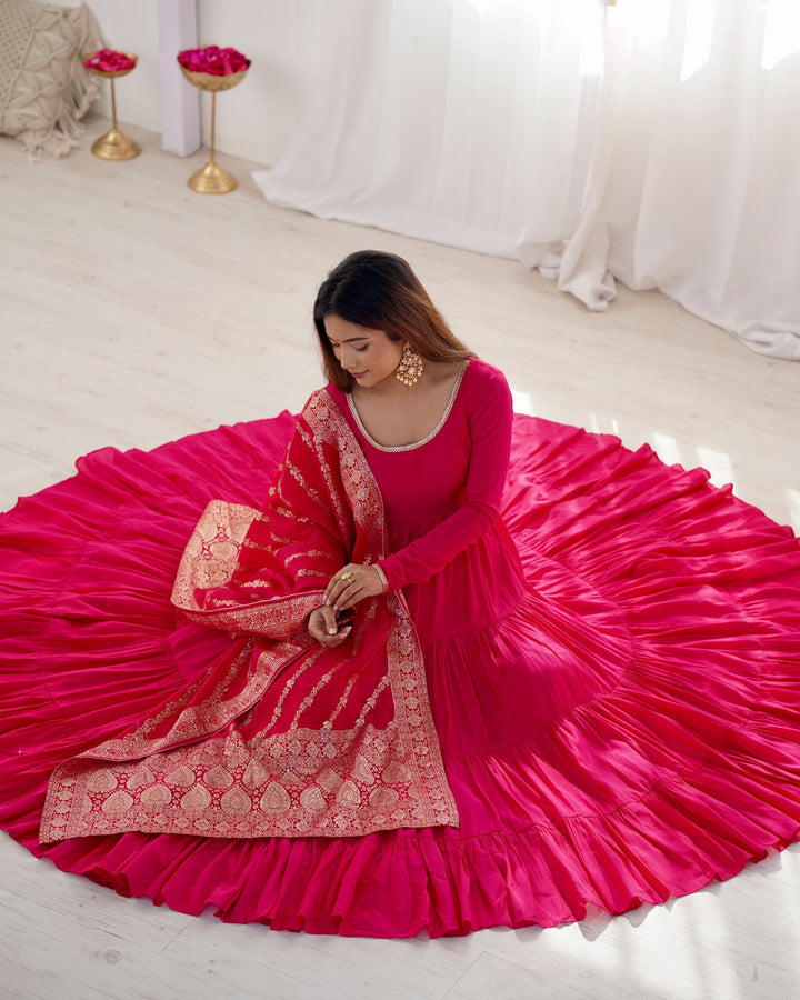 Designer pink Color Anarkali Flared Hand Work Gown