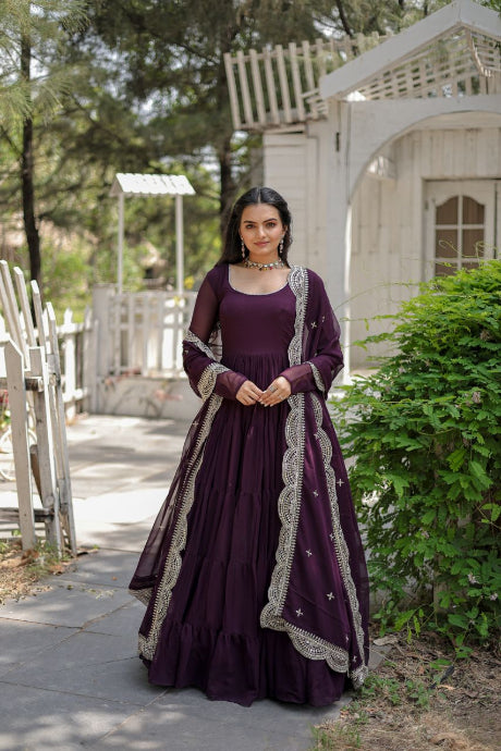 Fashionable Pure Georgette Embroidery and Hand Work Latest Gown Designs for girls