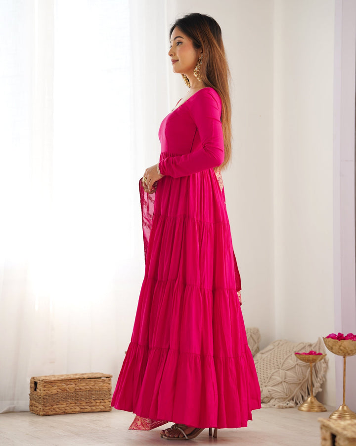 Designer pink Color Anarkali Flared Hand Work Gown