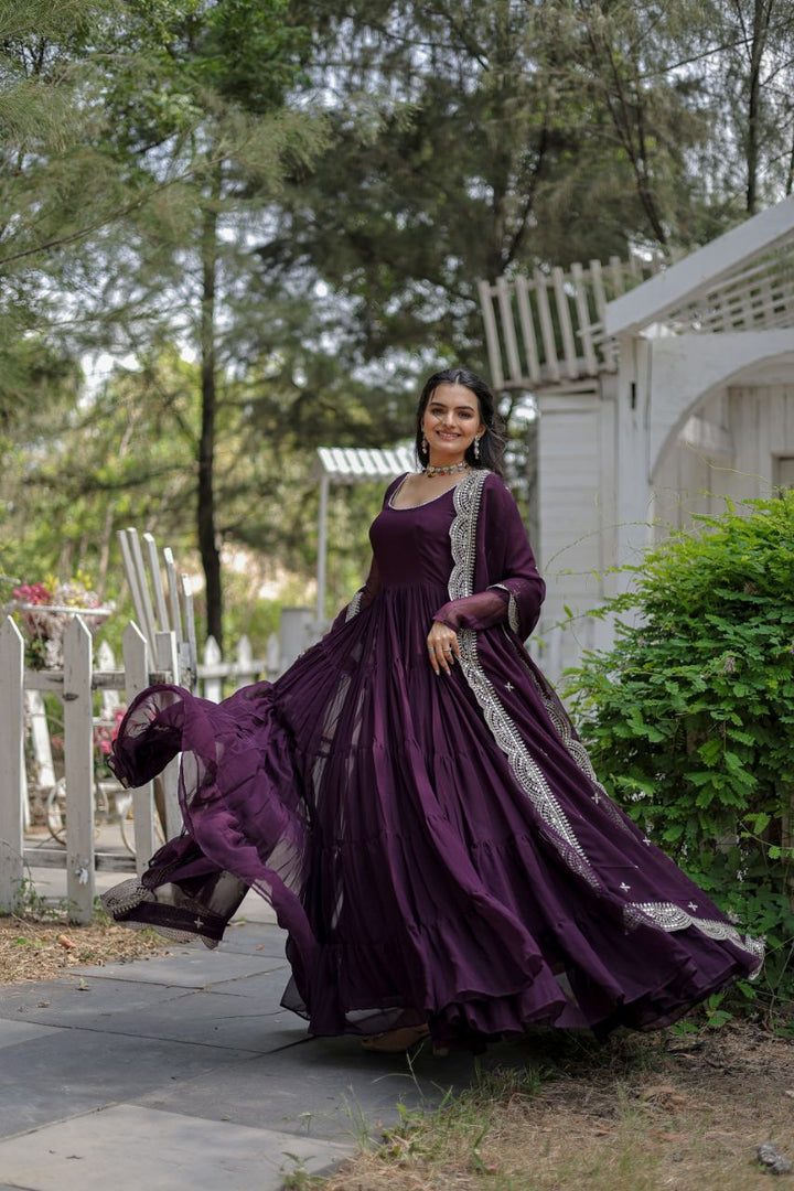 Fashionable Pure Georgette Embroidery and Hand Work Latest Gown Designs for girls