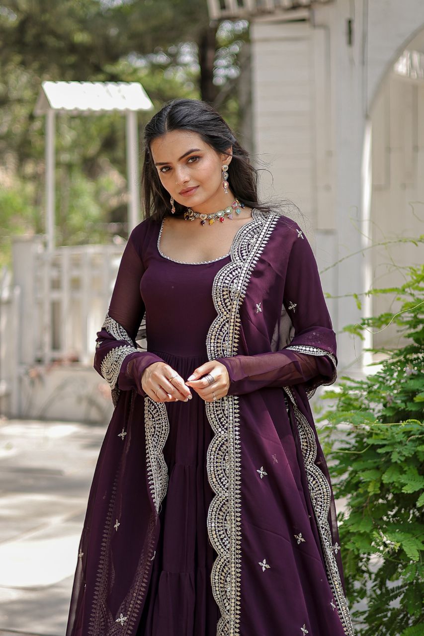 Fashionable Pure Georgette Embroidery and Hand Work Latest Gown Designs for girls