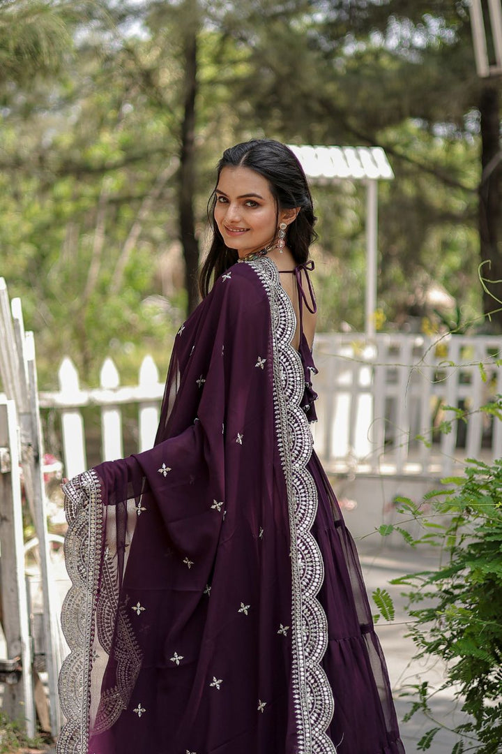 Fashionable Pure Georgette Embroidery and Hand Work Latest Gown Designs for girls
