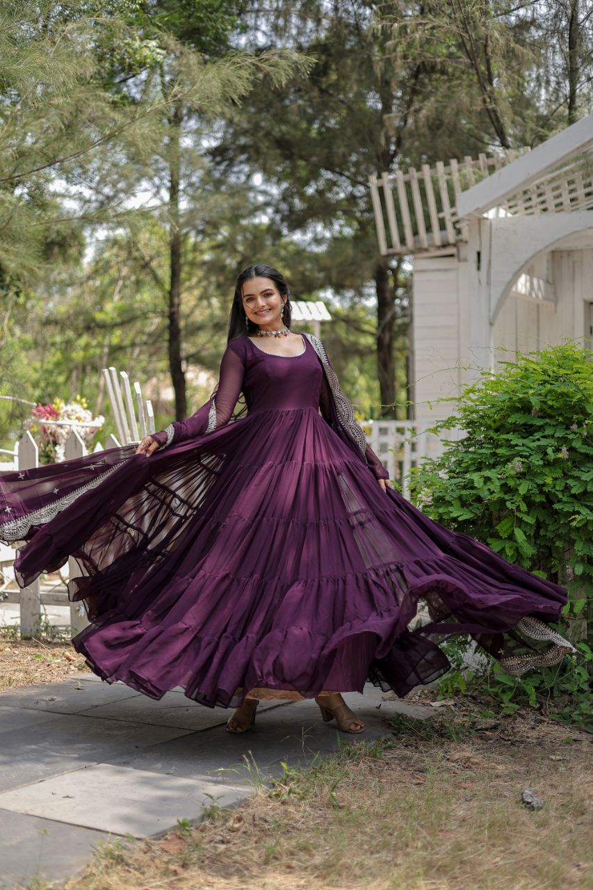 Fashionable Pure Georgette Embroidery and Hand Work Latest Gown Designs for girls