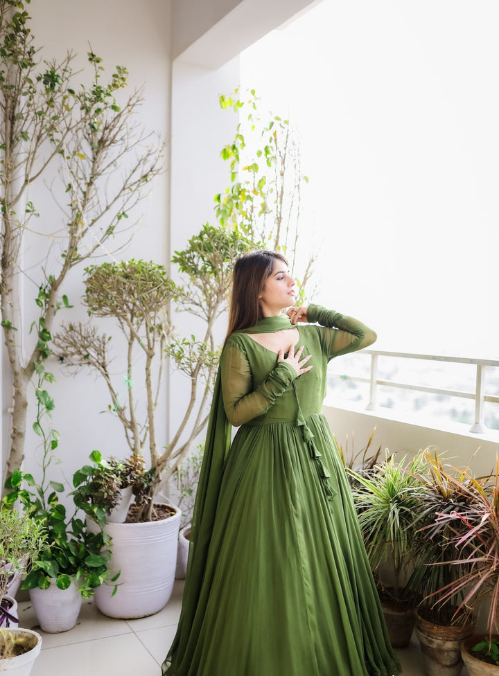 Pure Silk Printed Hand Work Latest Designer Gown for girls
