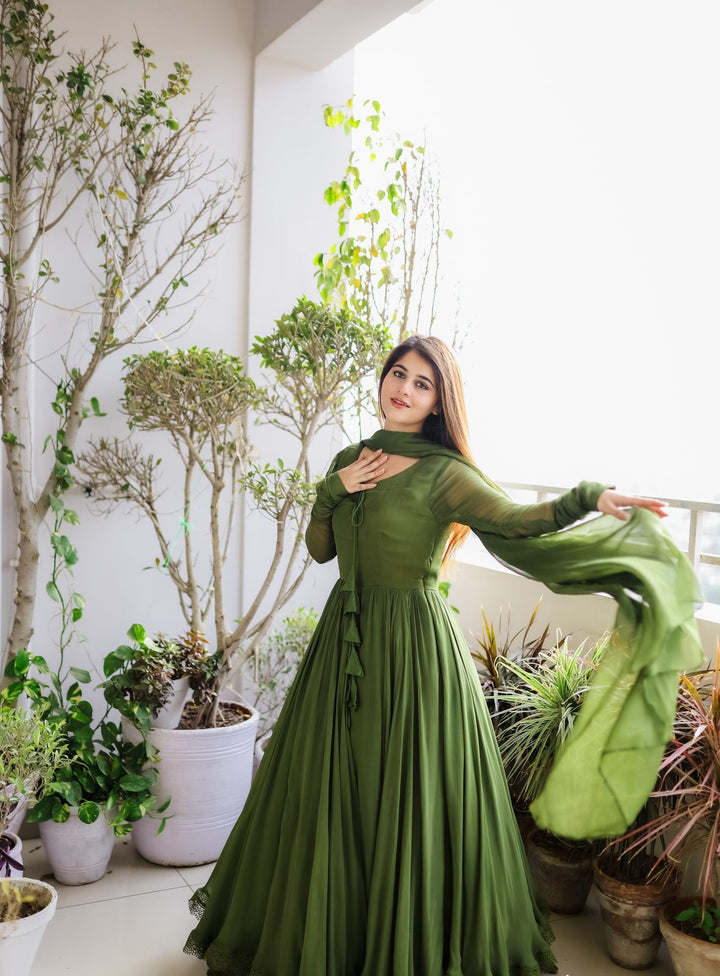 Pure Silk Printed Hand Work Latest Designer Gown for girls