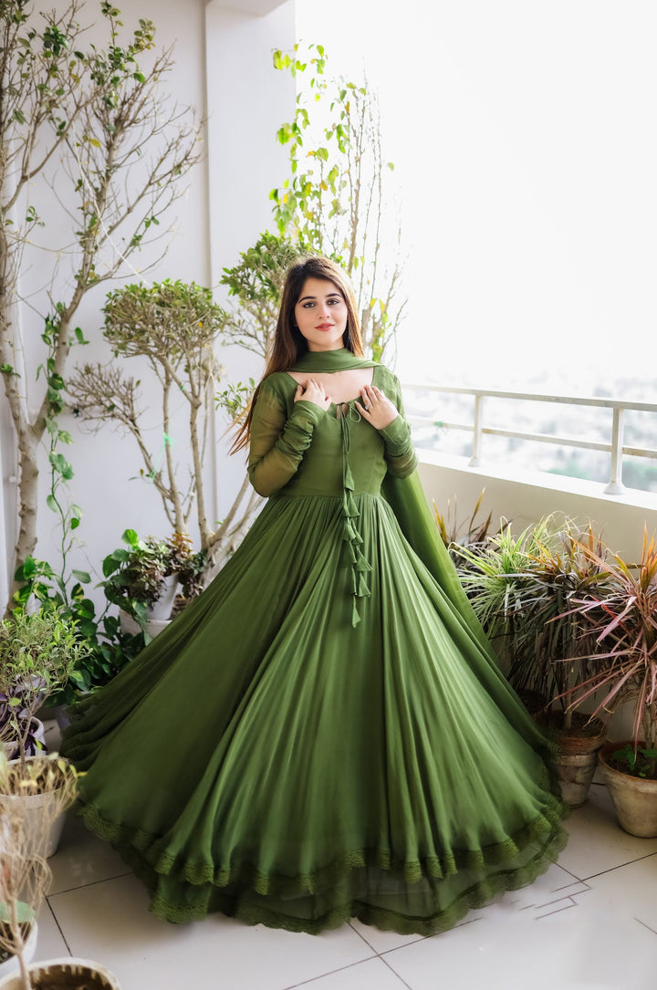 Pure Silk Printed Hand Work Latest Designer Gown for girls