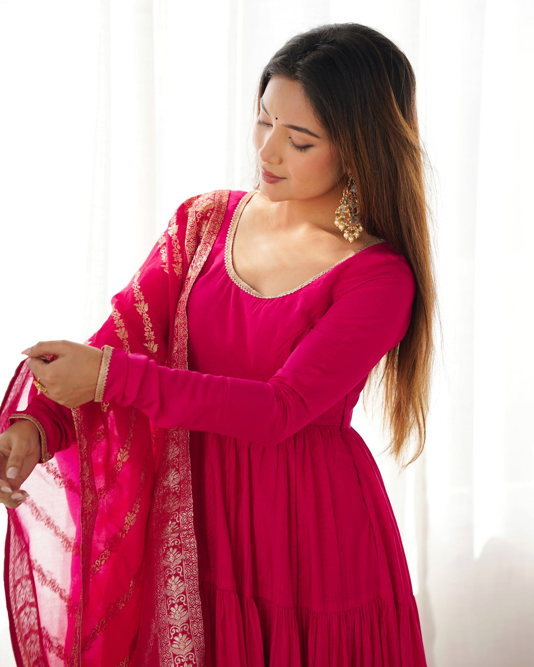 Designer pink Color Anarkali Flared Hand Work Gown