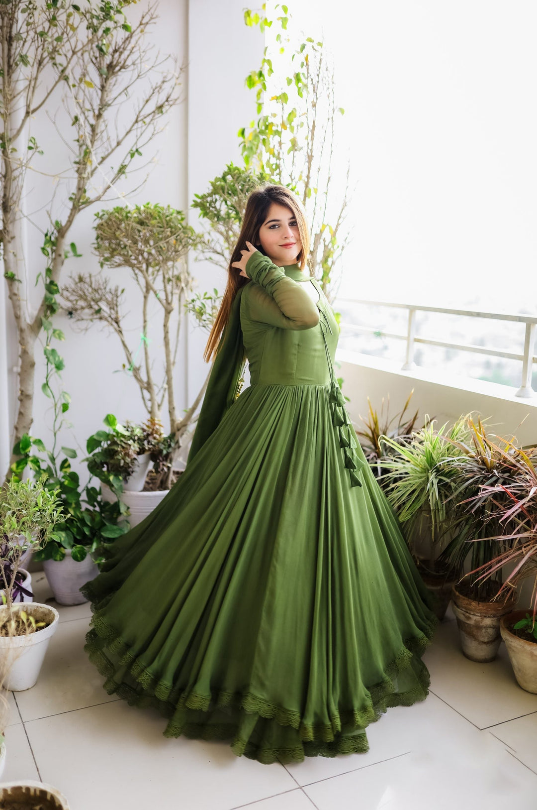 Pure Silk Printed Hand Work Latest Designer Gown for girls