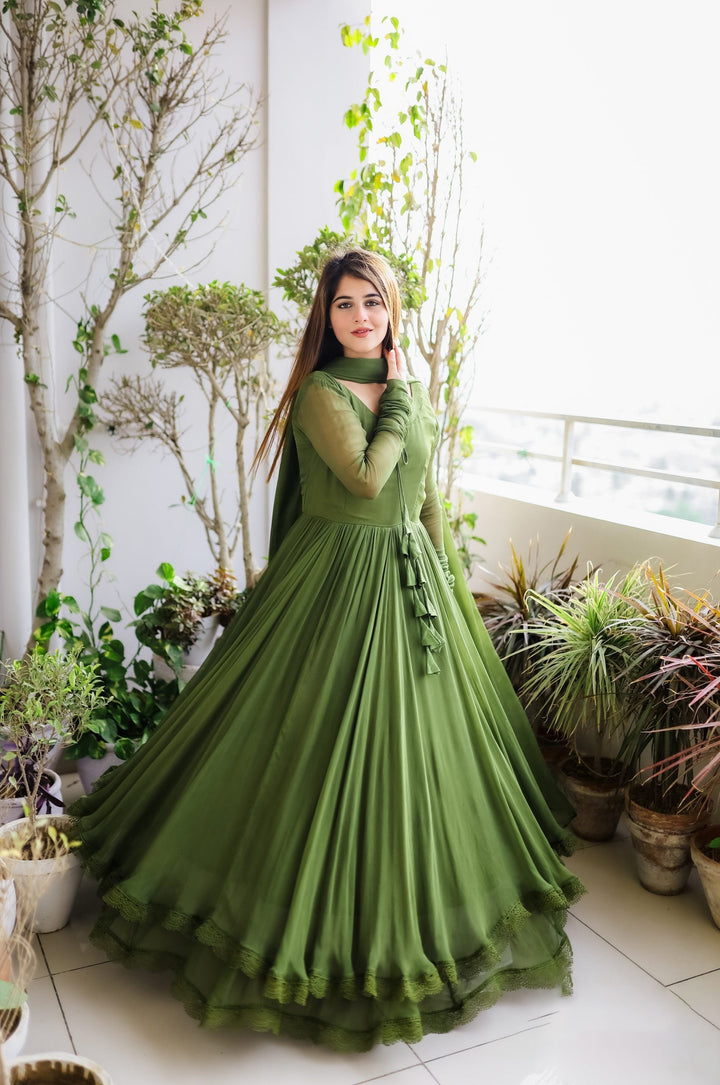 Pure Silk Printed Hand Work Latest Designer Gown for girls