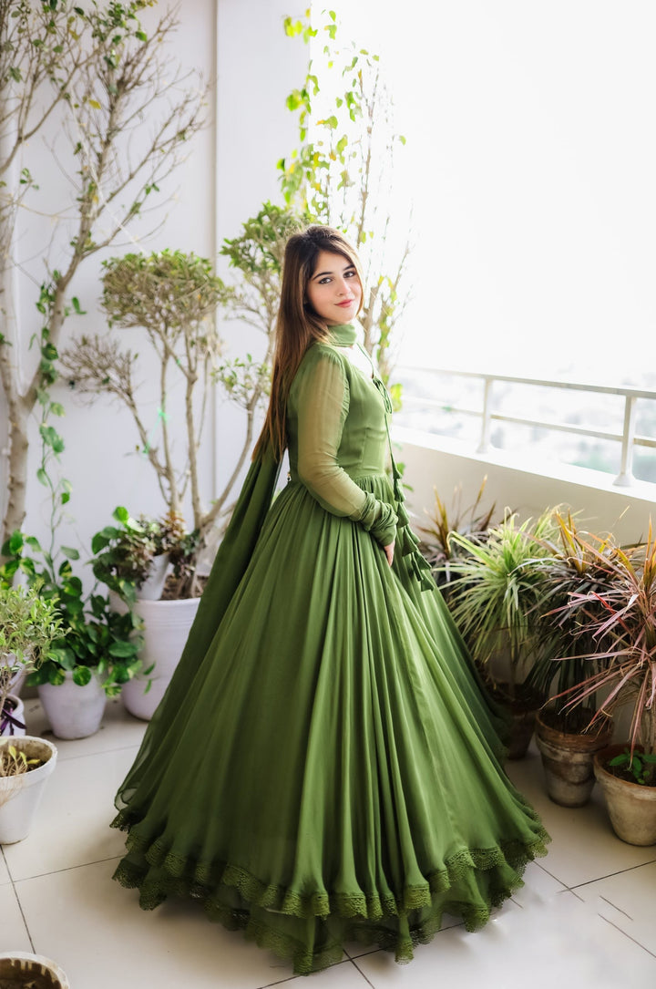 Pure Silk Printed Hand Work Latest Designer Gown for girls