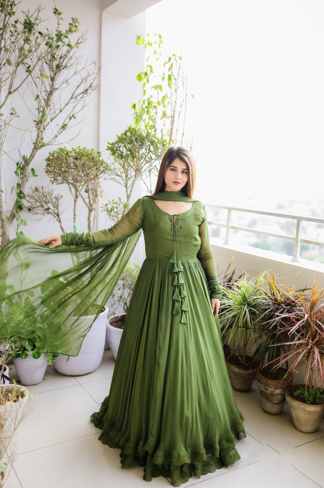 Pure Silk Printed Hand Work Latest Designer Gown for girls