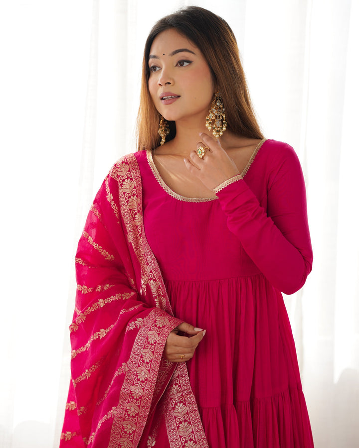 Designer pink Color Anarkali Flared Hand Work Gown