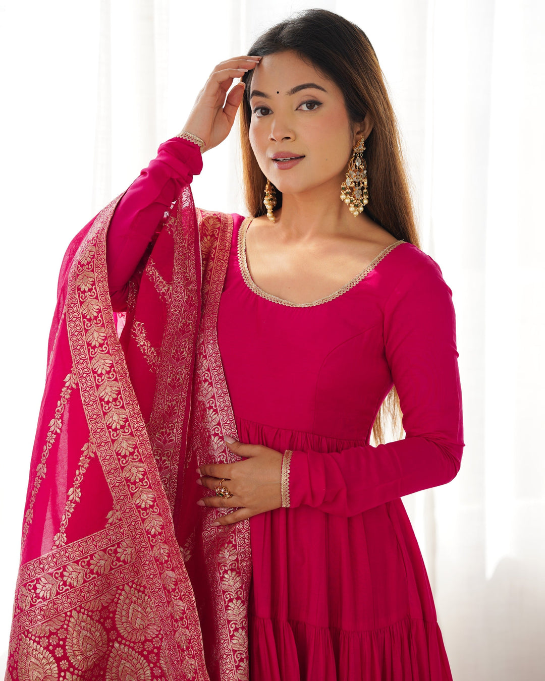 Designer pink Color Anarkali Flared Hand Work Gown