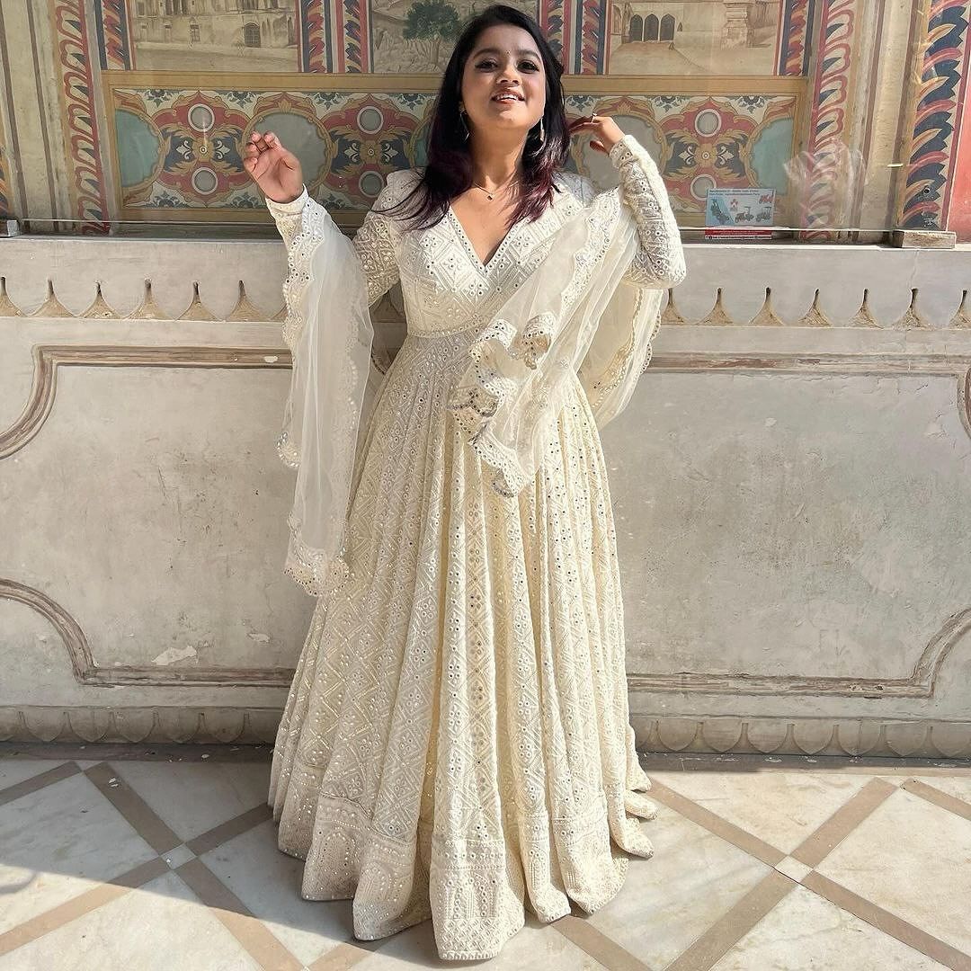 Audacious Embroidery Work Designer Heavy Work Gown for girls