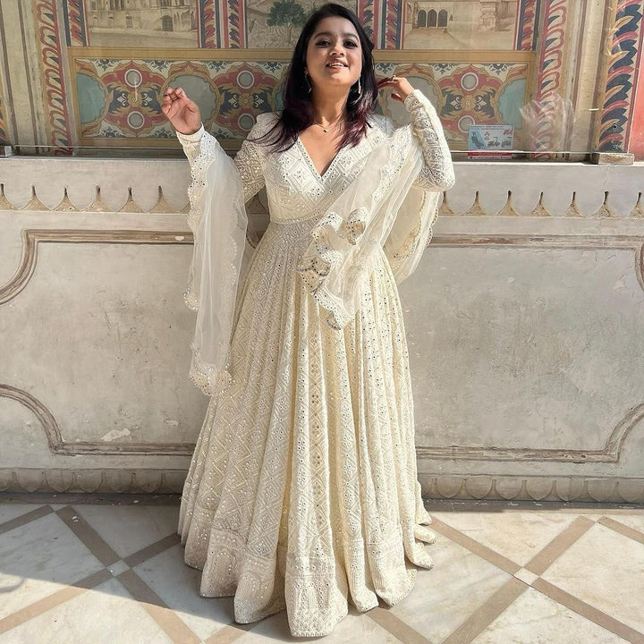 Audacious Embroidery Work Designer Heavy Work Gown for girls