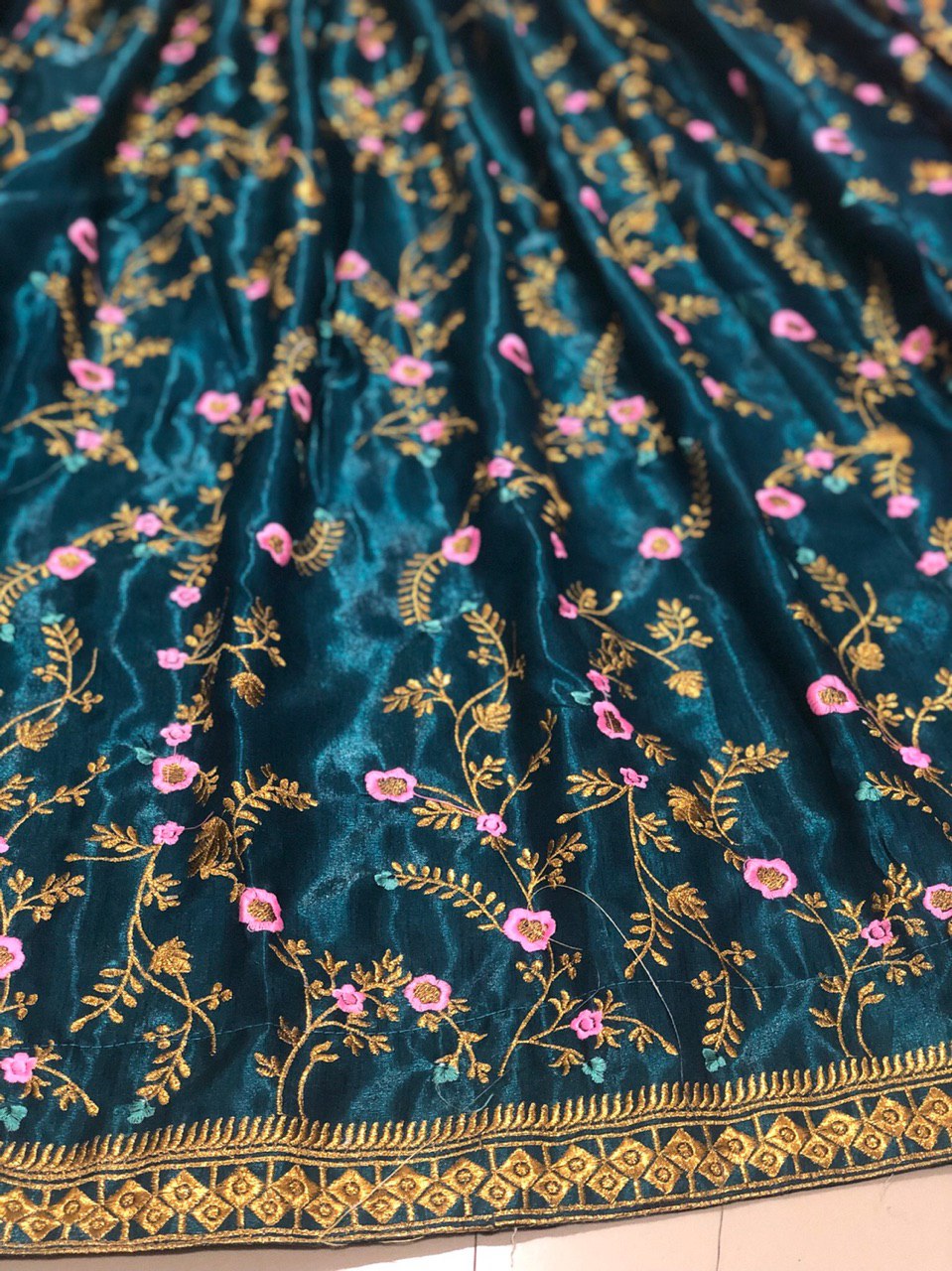 green ,pink color Awesome Designer One Piece Embroidery Work Soft Silk Lehenga choli for girls