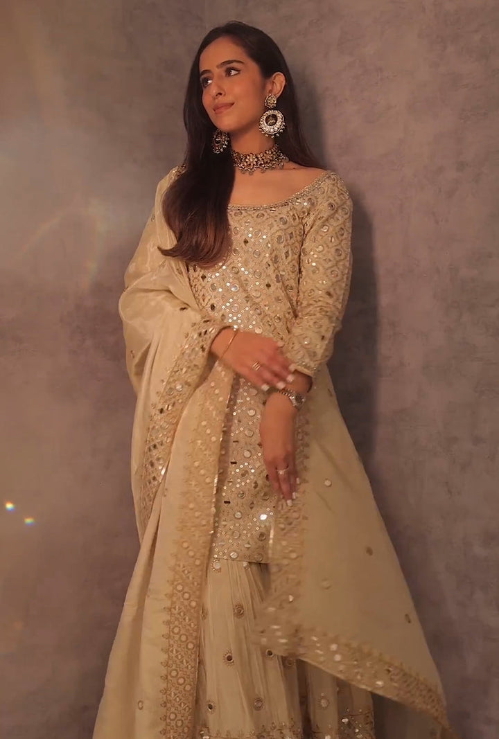cream Color Hand Work Regular Wear Kurti