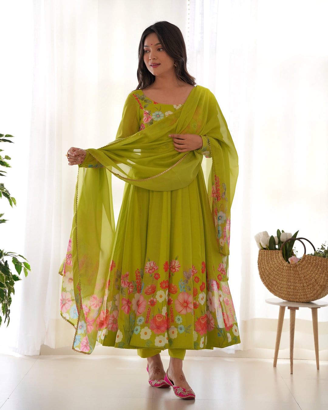 Amiable Round Flair Party Wear South Gown for girls