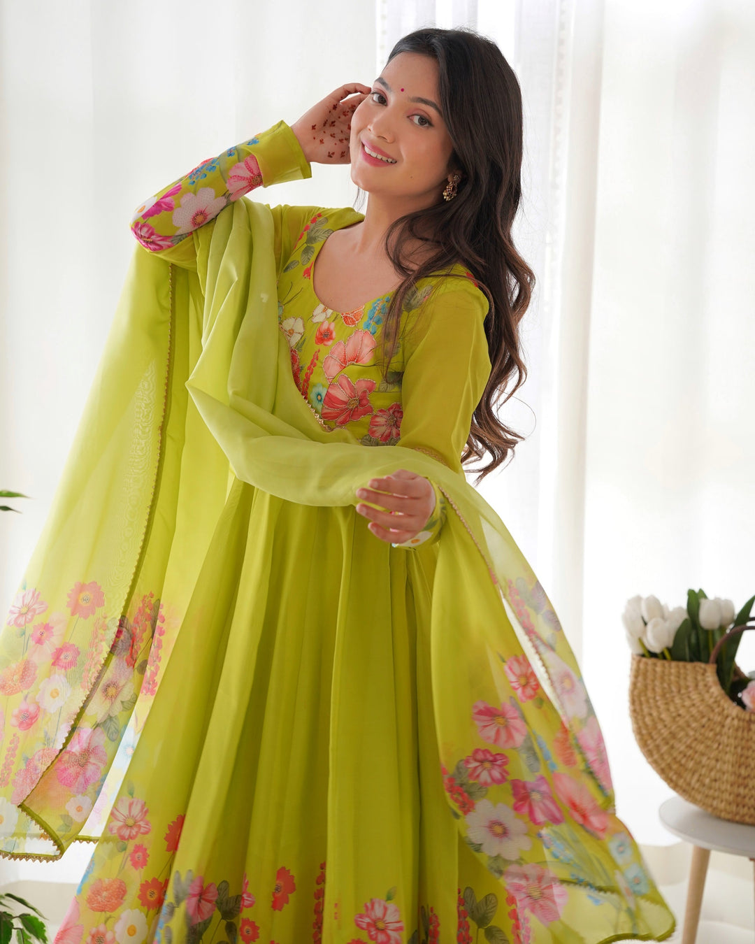 Amiable Round Flair Party Wear South Gown for girls